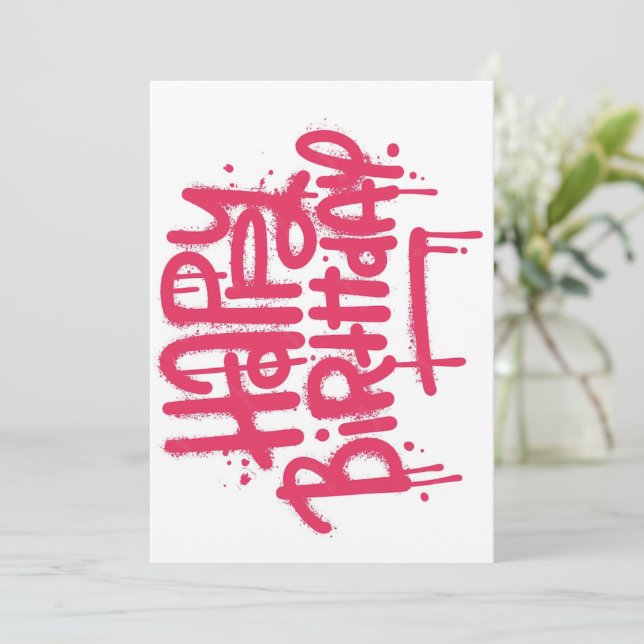 Invitación Graffiti Spray Happy Birday Gifts Love Pink (Anverso de pie)