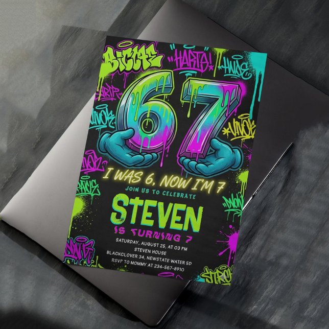 Invitación Graffiti Street Art 7th Birthday Party (Graffiti Street Art 7th Birthday Party Invitation)