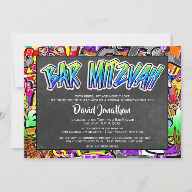 Invitación Graffiti Street Art Bar Mitzvah Personalizado (Anverso)