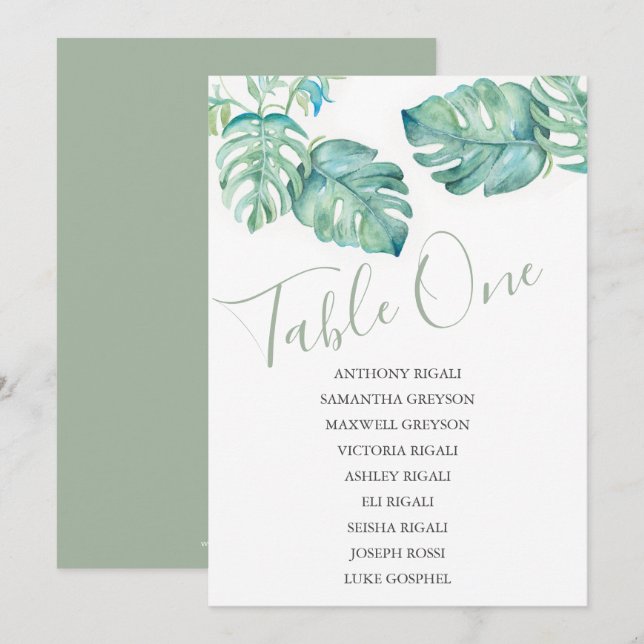 Invitación Gráfica de asientos de Boda de vegetación tropical (Anverso / Reverso)