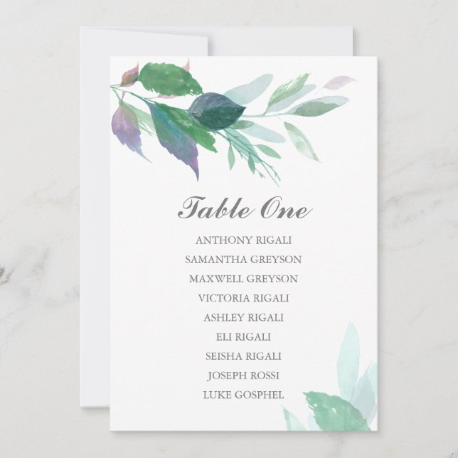 Invitación Gráfica de asientos de Boda de verde, plan de tabl (Anverso)
