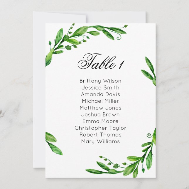 Invitación Gráfica de asientos de los bodas verdes. Plan de m (Anverso)