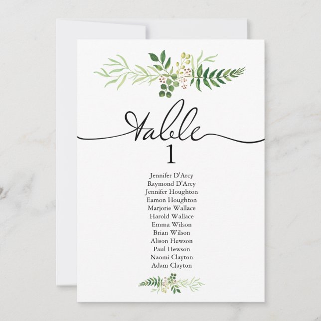 Invitación Gráfica de asientos de un solo boda verde, fuente  (Anverso)