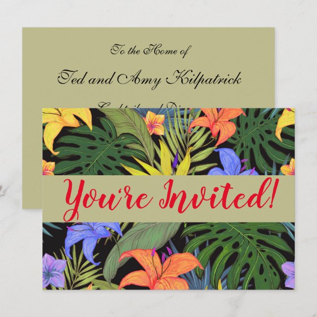 Invitación Gráfica de flor tropical Hawai Aloha (Anverso / Reverso)