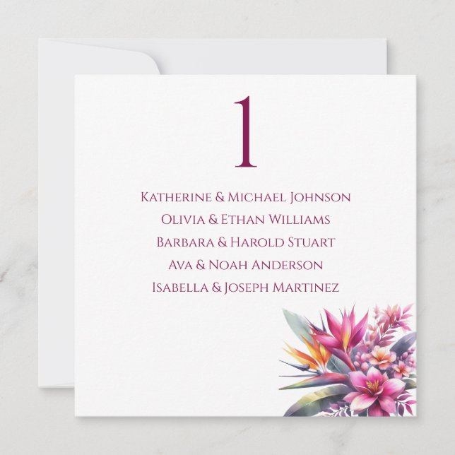 Invitación Gráfico de asientos boda - Bliss tropical acuarela (Anverso)