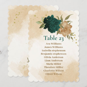 Invitación Gráfico de asientos botánicos verde esmeralda beig