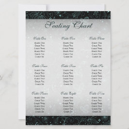 Invitación Gráfico de Asientos con Borde Floral Azul sobre Ne