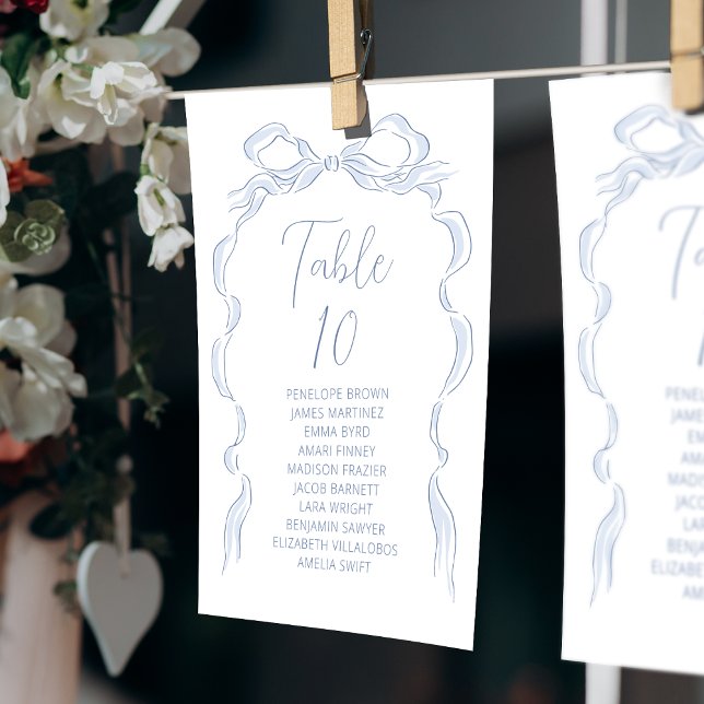 Invitación Gráfico de asientos con número de tabla de inclina (
Blue Hand Drawn Bow Table Number seating chart)