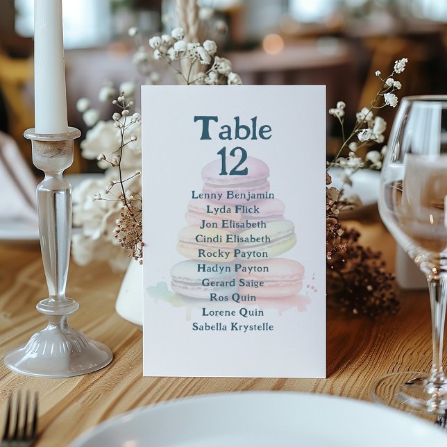 Invitación Gráfico de asientos con números de tabla de macarr (Colorful macaroons Table Number Seating Chart)
