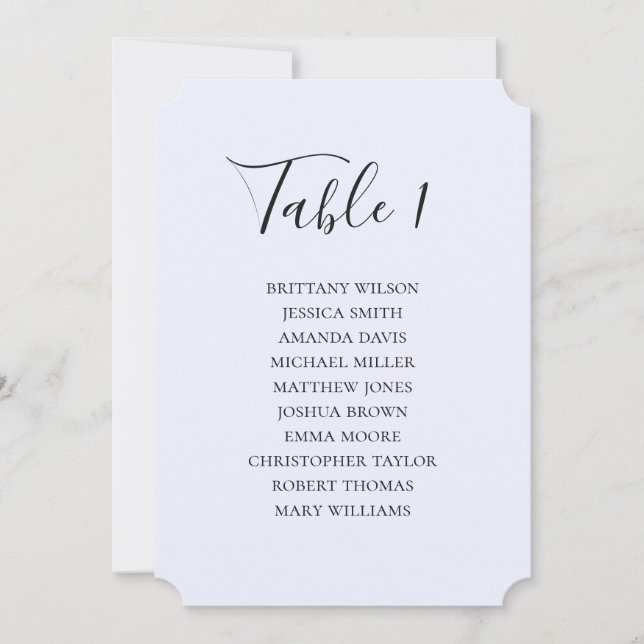 Invitación Gráfico de asientos de boda azul simple. Letra mod (Anverso)