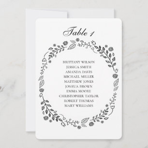 Invitación Gráfico de asientos de boda con flores blancas y n