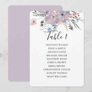 Invitación Gráfico de asientos de boda con flores púrpuras. B