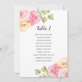 Invitación Gráfico de asientos de boda con flores rosadas. Pl