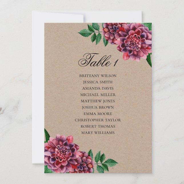 Invitación Gráfico de asientos de boda de Borgoña. Plan rusti (Anverso)