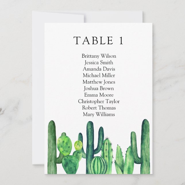 Invitación Gráfico de asientos de boda de cactus. Plan de mes (Anverso)