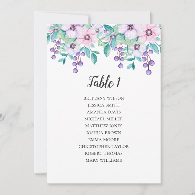 Invitación Gráfico de asientos de boda de flores. Plan de mes (Anverso)