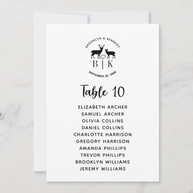 Invitación Gráfico de asientos de Boda de monograma de ciervo (Anverso)