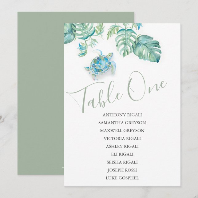 Invitación Gráfico de asientos de Boda de tortuga marina trop (Anverso / Reverso)