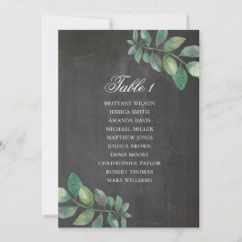Invitación Gráfico de asientos de boda en pizarra. Hojas verd