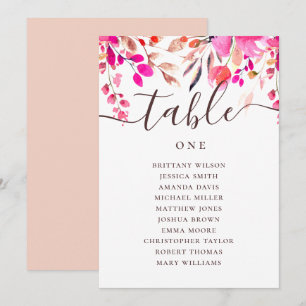 Invitación Gráfico de asientos de boda floral rosa acuarela