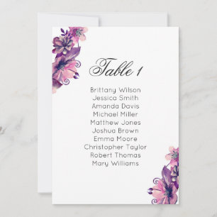 Invitación Gráfico de asientos de boda floral rosa y púrpura