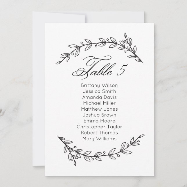 Invitación Gráfico de asientos de boda floral simple. Plan de (Anverso)
