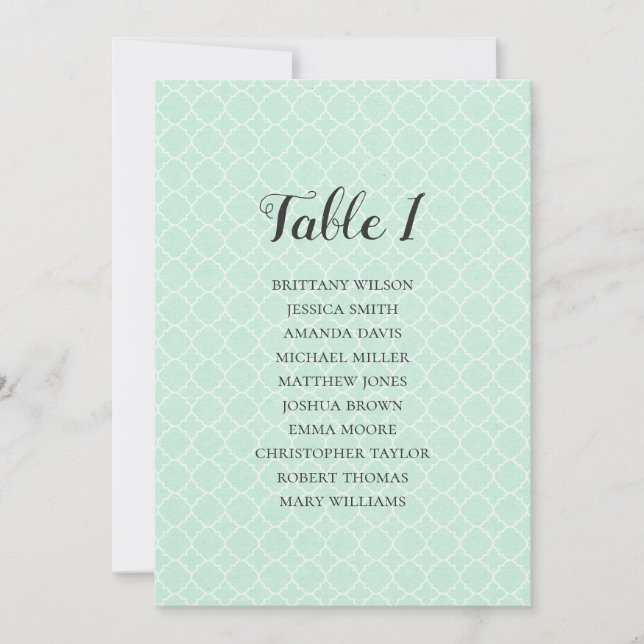 Invitación Gráfico de asientos de boda menta. Plan de mesa si (Anverso)