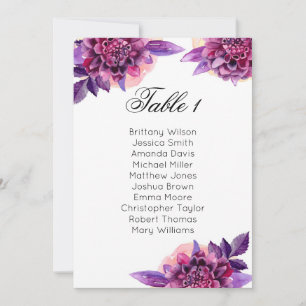 Invitación Gráfico de asientos de boda morado. Plan de mesa f