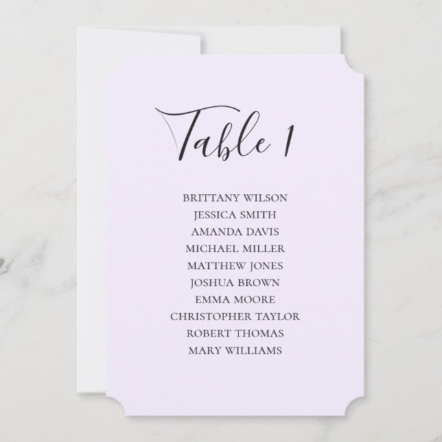 Invitación Gráfico de asientos de boda morado simple. Letra m (Anverso)