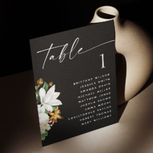 Invitación Gráfico de Asientos de Boda Negro Florales Botán
