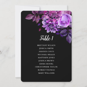 Invitación Gráfico de asientos de boda negro y púrpura. Plan 
