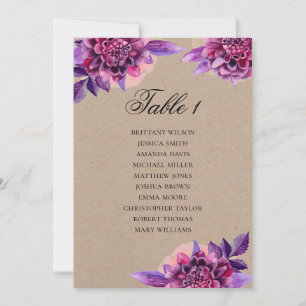 Invitación Gráfico de asientos de boda púrpura. Plan de kraft