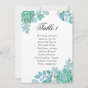 Invitación Gráfico de asientos de boda suculento. Plan de mes