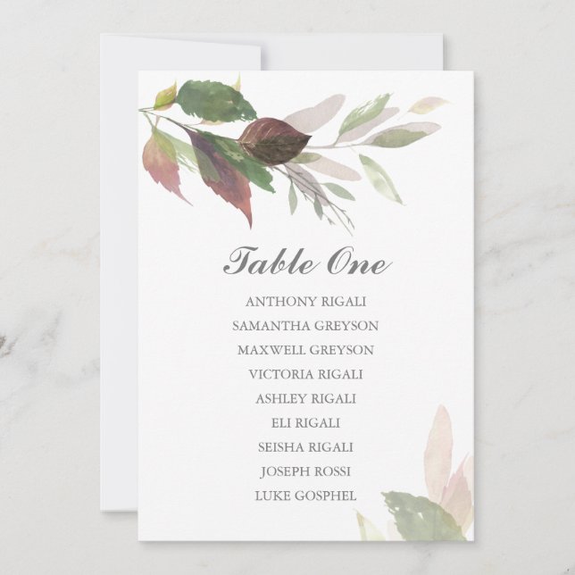 Invitación Gráfico de Asientos de Boda Watercolor Marsala (Anverso)