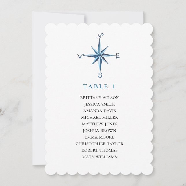 Invitación Gráfico de asientos de brújula azul. Plan de boda  (Anverso)