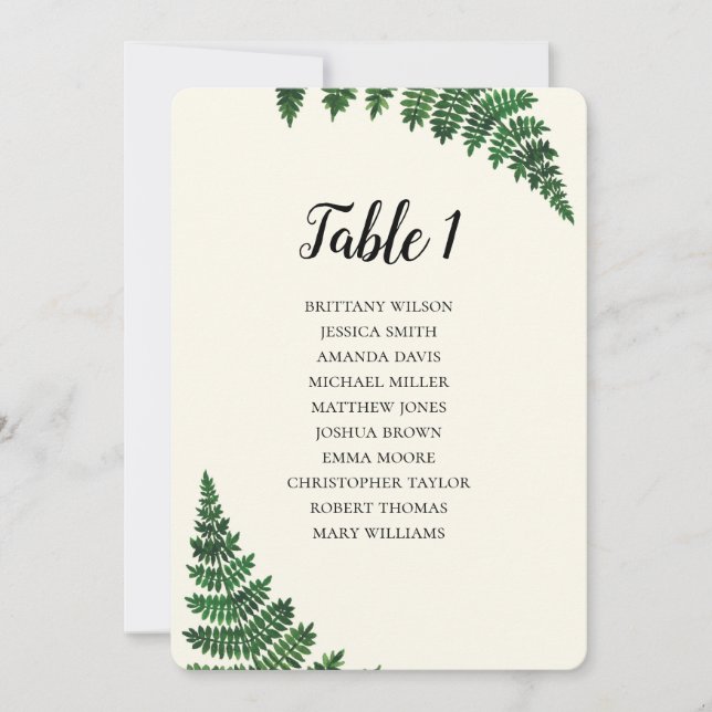 Invitación Gráfico de asientos de helecho verde. Plan de mesa (Anverso)