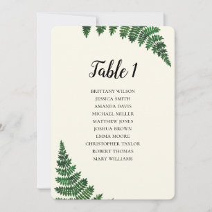 Invitación Gráfico de asientos de helecho verde. Plan de mesa