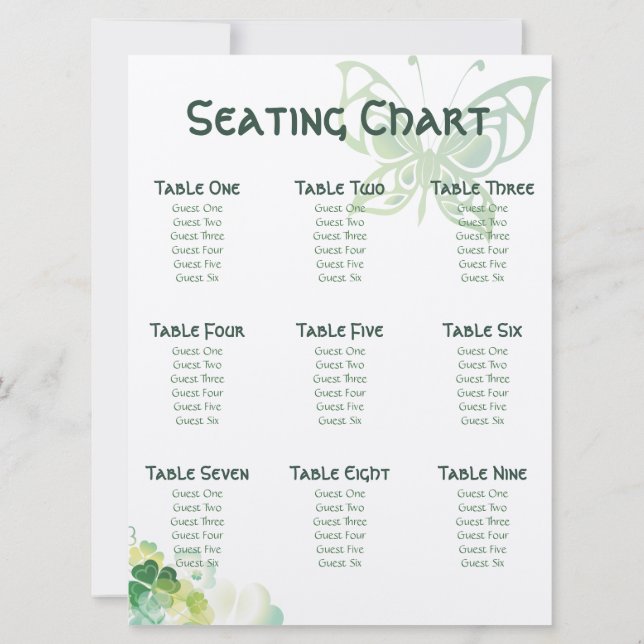 Invitación Gráfico de Asientos de la Esquina del Trébol Verde (Reverso)