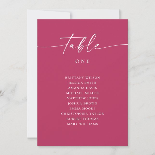 Invitación Gráfico de Asientos de Mesa de Boda en Script Rosa (Anverso)