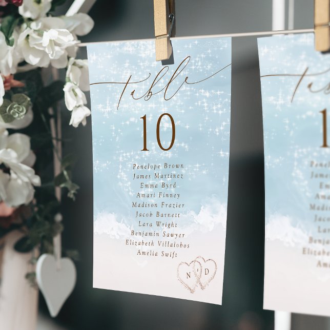 Invitación Gráfico de Asientos de Mesa de Playa con Letra Mod (Modern Script Beach Table Number Seating Chart)