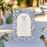 Invitación Gráfico de asientos de mesa floral intrincados en<br><div class="desc">Este elegante diseño de asientos presenta la misma paleta de color azul y crema intemporal con un marco floral vintage, creando un aspecto cohesivo que complementa el tema boda. Cada número de tabla se muestra de forma destacada en las fuentes serif clásicas, con una lista de nombres debajo para facilitar...</div>