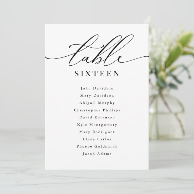 Invitación Gráfico de asientos de números de tabla boda Elega (Anverso de pie)