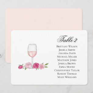 Invitación Gráfico de asientos de rosas. Copa de vino. Boda f