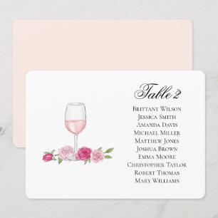 Invitación Gráfico de asientos de rosas. Copa de vino. Boda f