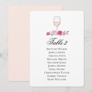 Invitación Gráfico de asientos de rosas. Copa de vino. Boda f