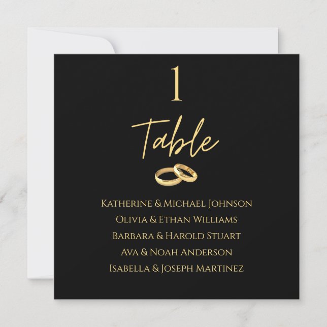 Invitación Gráfico de asientos del boda - Negro y oro- (Anverso)