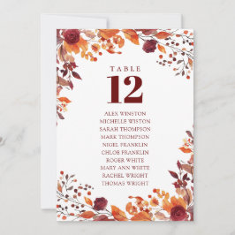 Invitación Gráfico de asientos del número de la tabla floral 