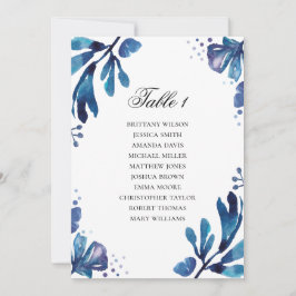 Invitación Gráfico de asientos floral azul. Plan de boda azul