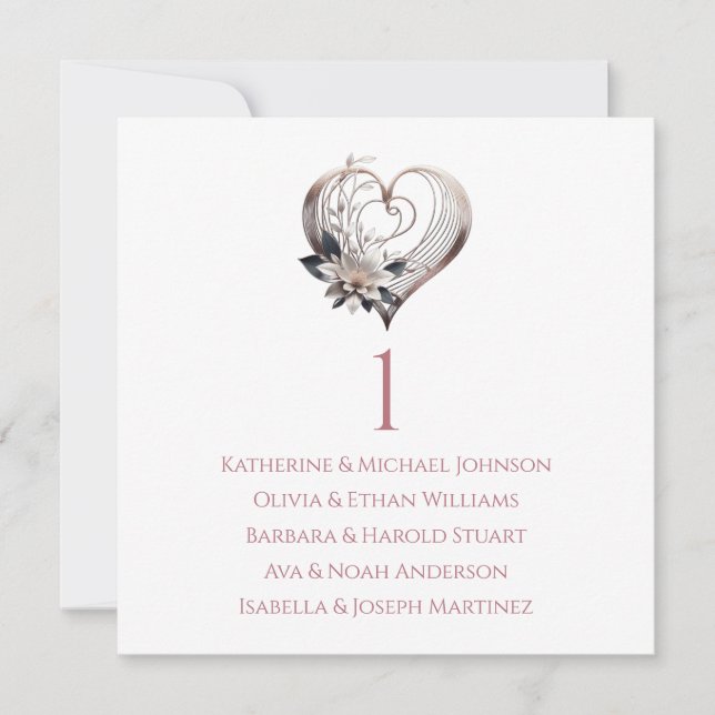 Invitación Gráfico de asientos modernos de Boda cardíaco rosa (Anverso)