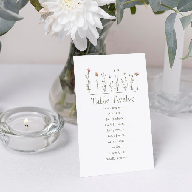 Invitación Gráfico de asientos modernos de flores silvestres (Wedding reception Wild Flowers Seating Chart)